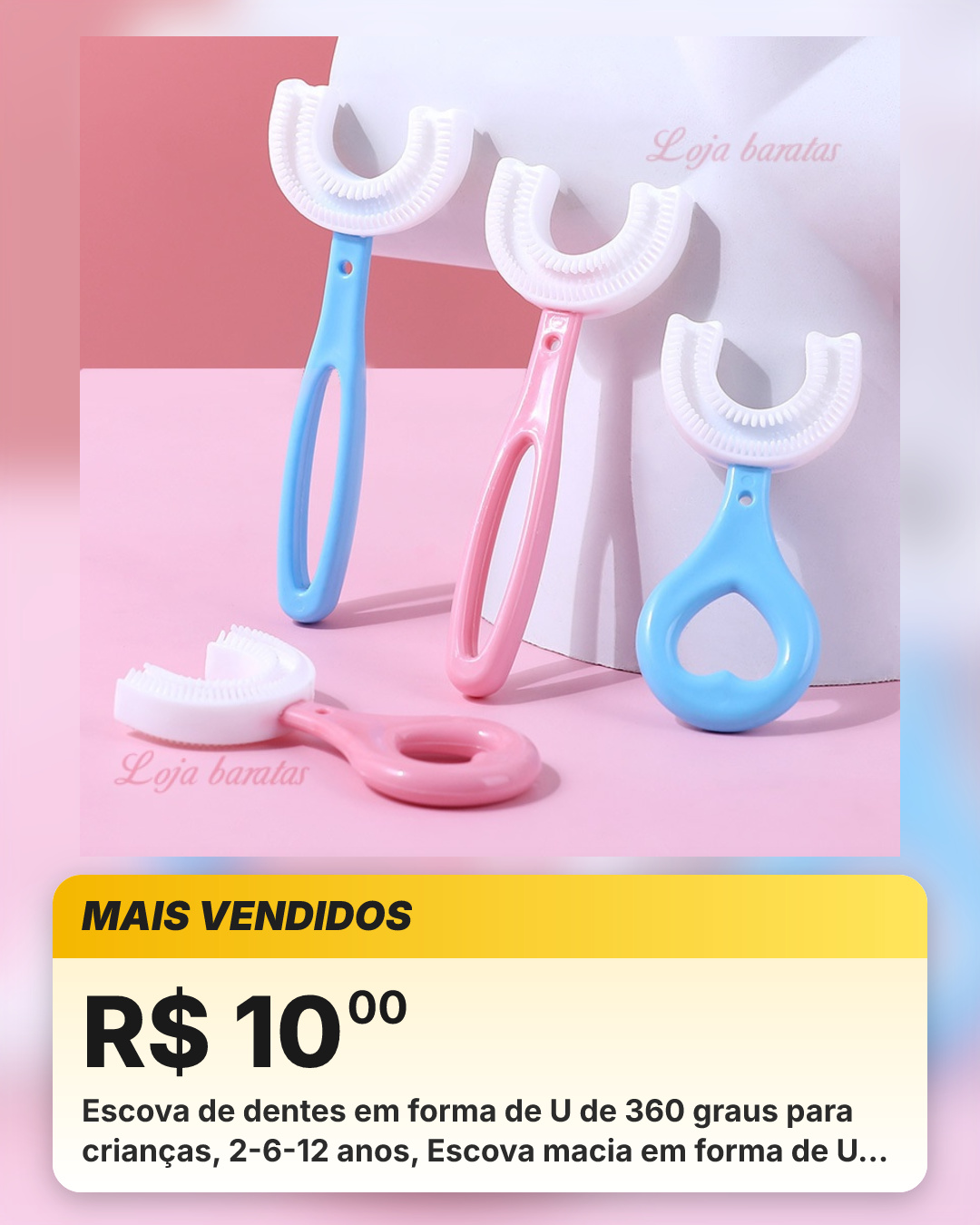 Escova de dentes em forma de U de 360 graus para crianças, 2-6-12 anos, Escova macia em forma de U para crianças