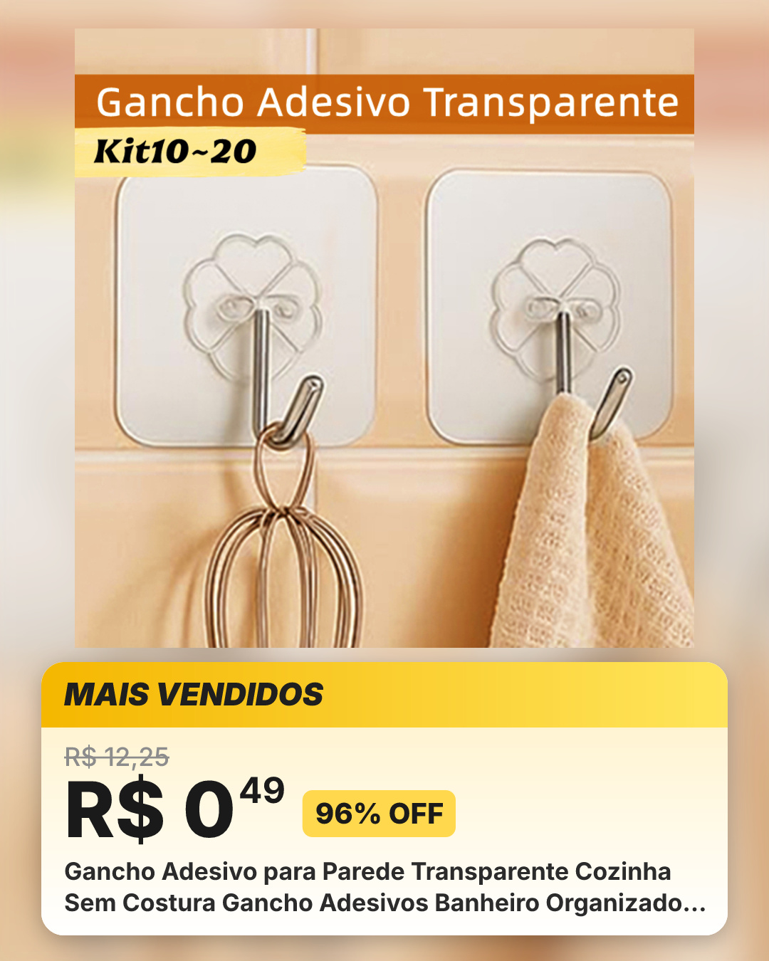 Gancho Adesivo para Parede Transparente Cozinha Sem Costura Gancho Adesivos Banheiro Organizado Pegajoso Ganchos