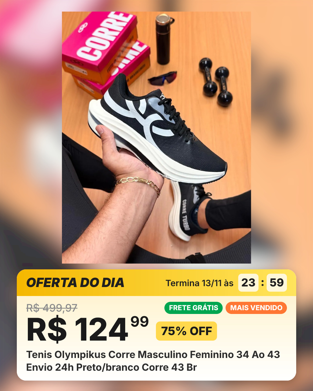 Tenis Olympikus Corre Masculino Feminino 34 Ao 43 Envio 24h Preto/branco Corre 43 Br