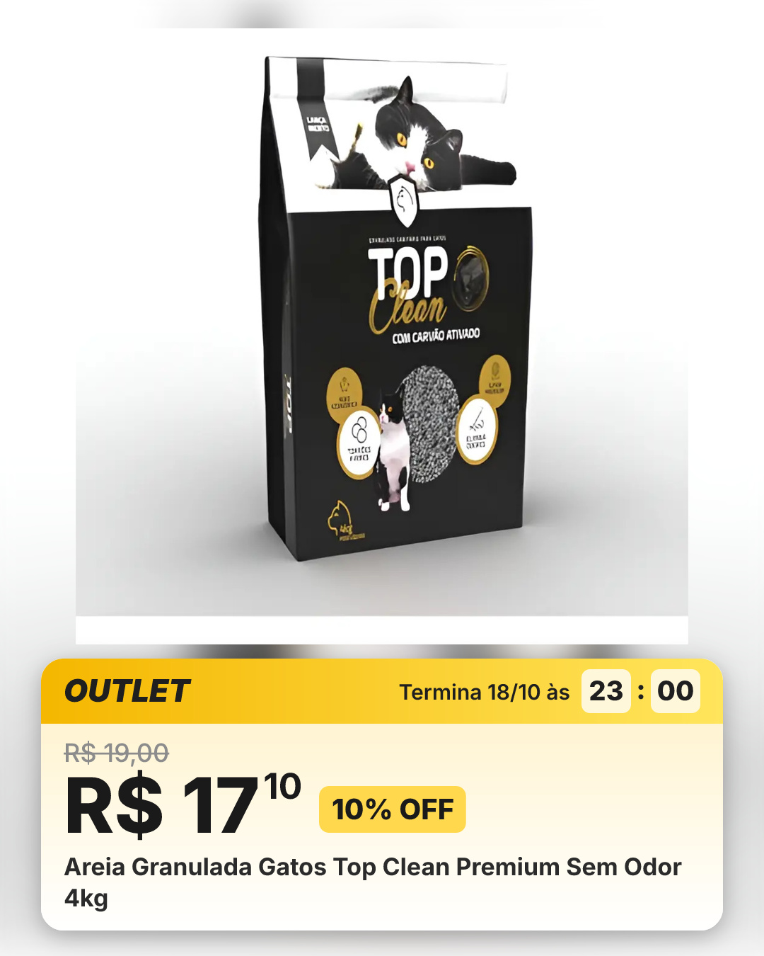 Areia Granulada Gatos Top Clean Premium Sem Odor 4kg