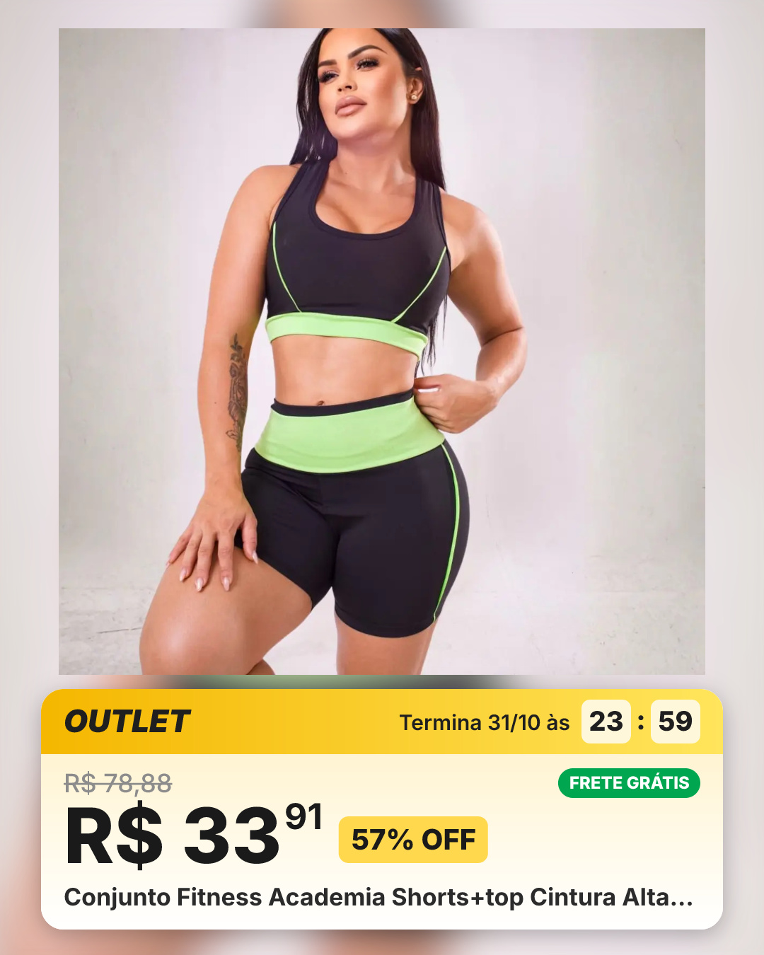 Conjunto Fitness Academia Shorts+top Cintura Alta…