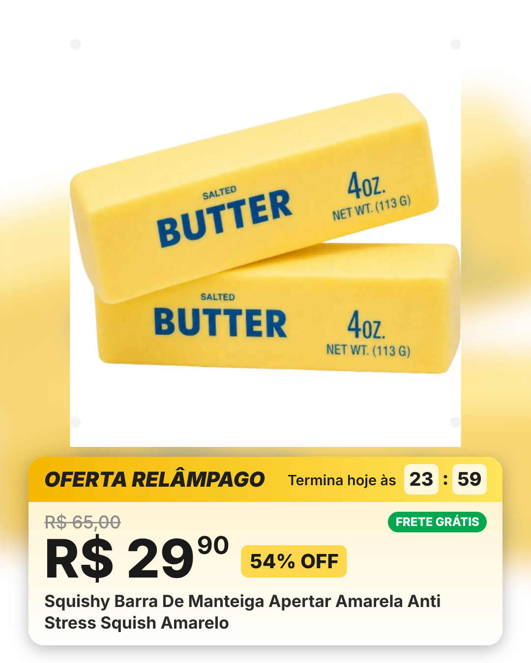 Squishy Barra De Manteiga Apertar Amarela Anti Stress Squish Amarelo