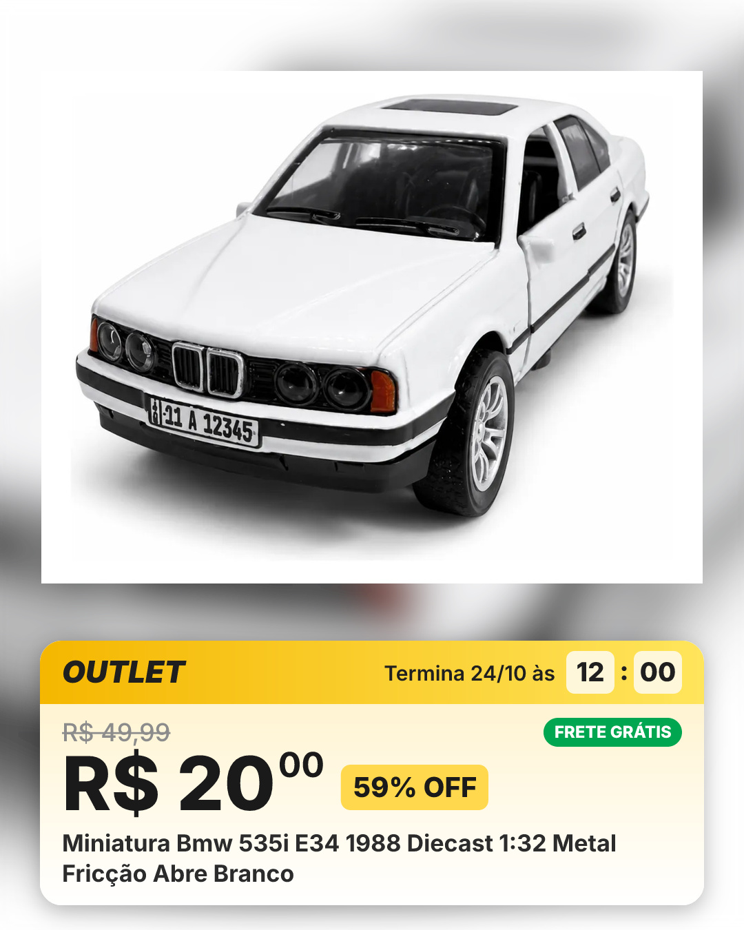 Miniatura Bmw 535i E34 1988 Diecast 1:32 Metal Fricção Abre Branco