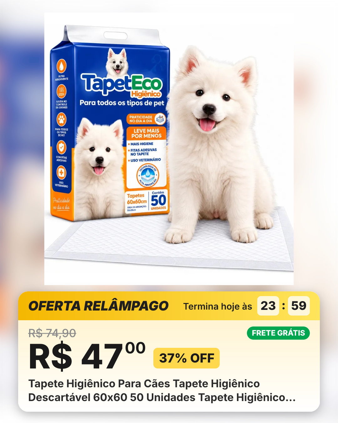 Tapete Higiênico Para Cães Tapete Higiênico Descartável 60x60 50 Unidades Tapete Higiênico Para Cachorro Tapete Pet Tapete Higiênico 60x60 Branco
