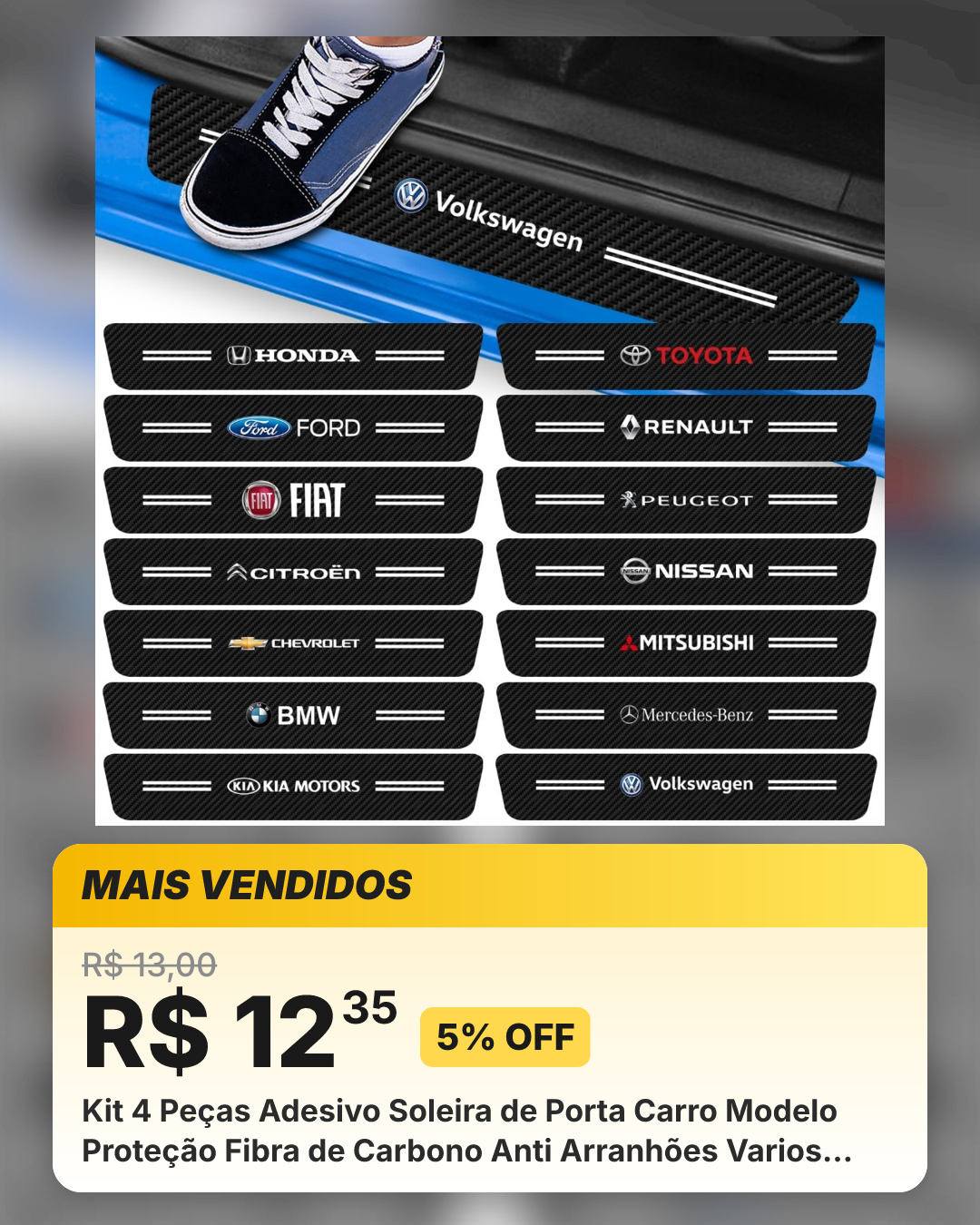 Kit 4 Peças Adesivo Soleira de Porta Carro Modelo Proteção Fibra de Carbono Anti Arranhões Varios Modelos