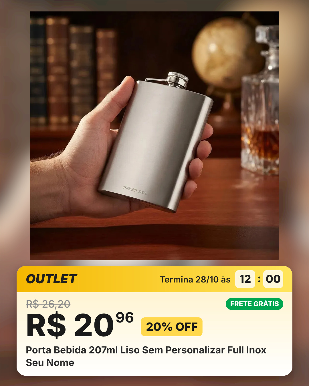 Porta Bebida 207ml Liso Sem Personalizar Full Inox Seu Nome