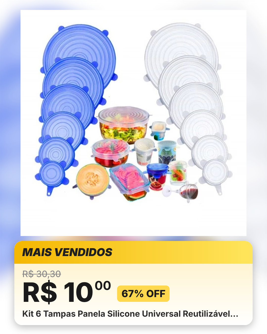 Kit 6 Tampas Panela Silicone Universal Reutilizável…