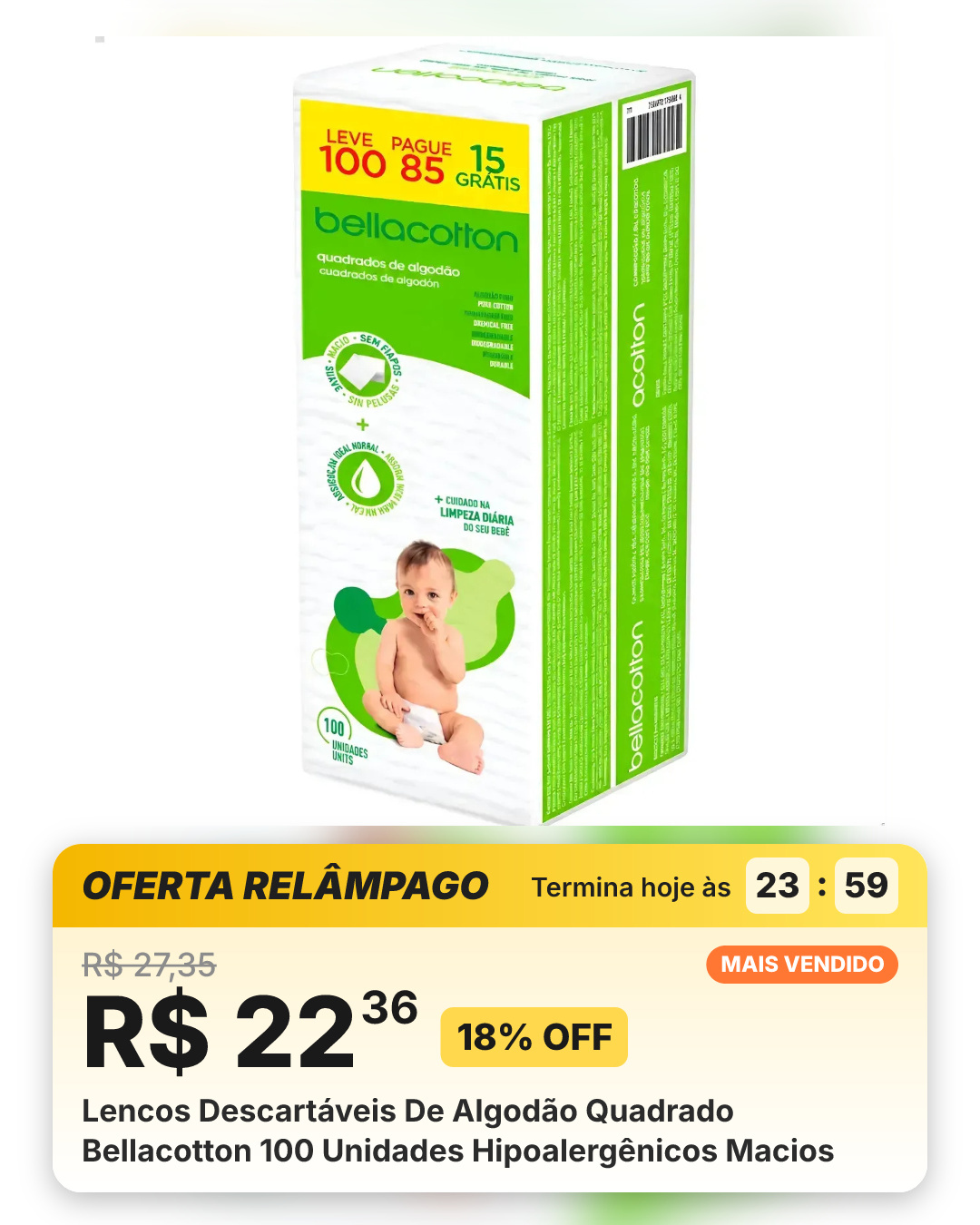 Lencos Descartáveis De Algodão Quadrado Bellacotton 100 Unidades Hipoalergênicos Macios