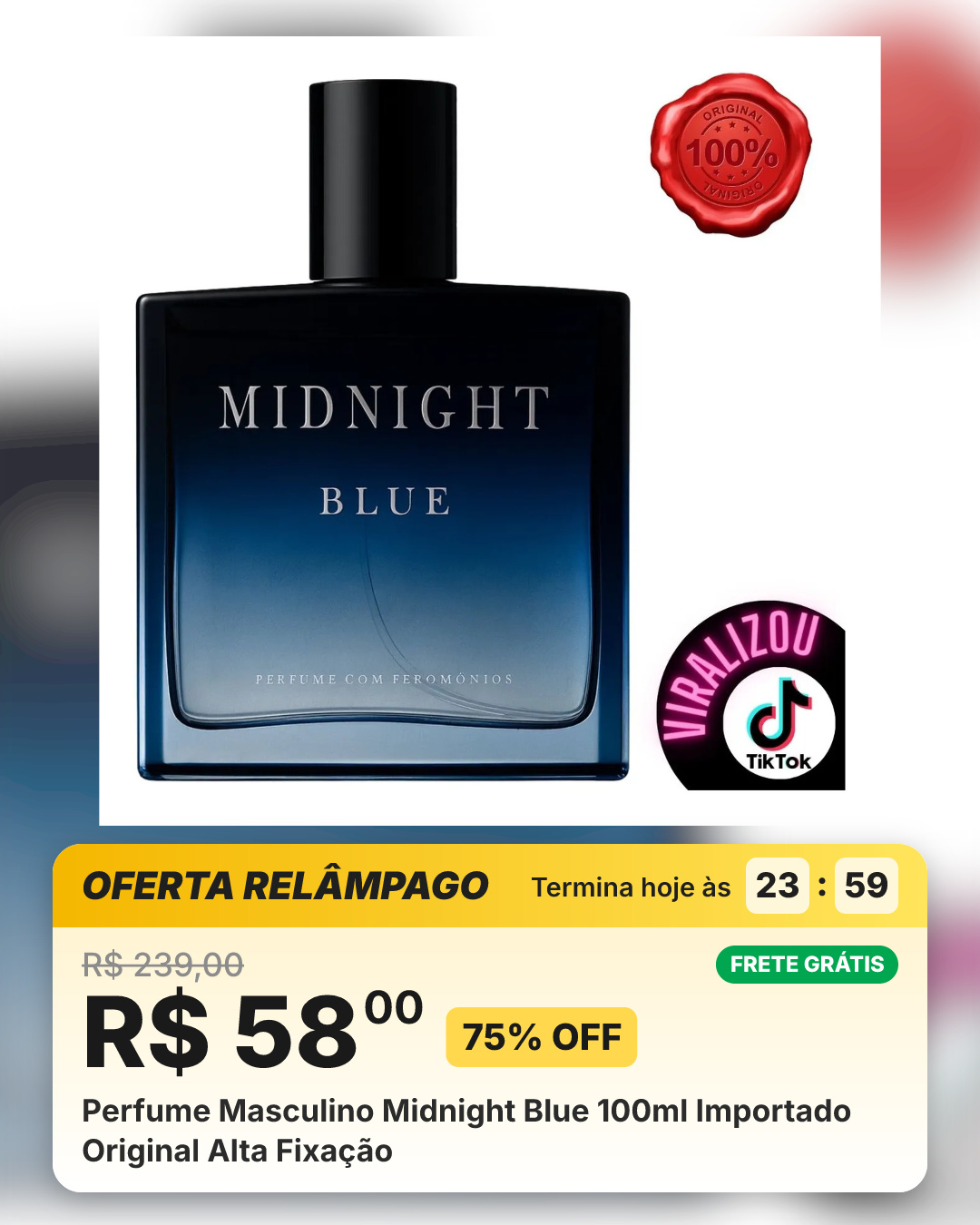 Perfume Masculino Midnight Blue 100ml Importado Original Alta Fixação