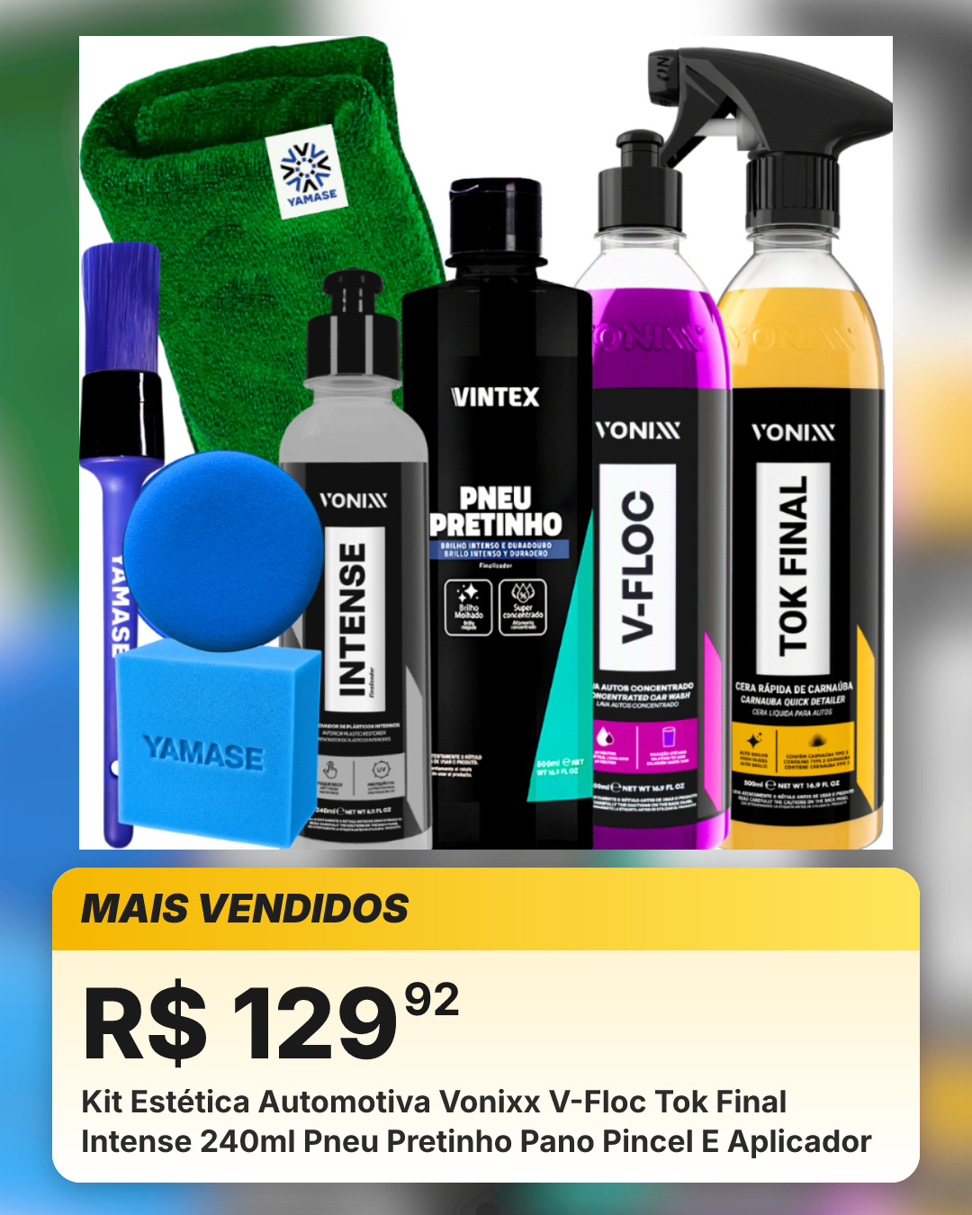Kit Estética Automotiva Vonixx V-Floc Tok Final Intense 240ml Pneu Pretinho Pano Pincel E Aplicador