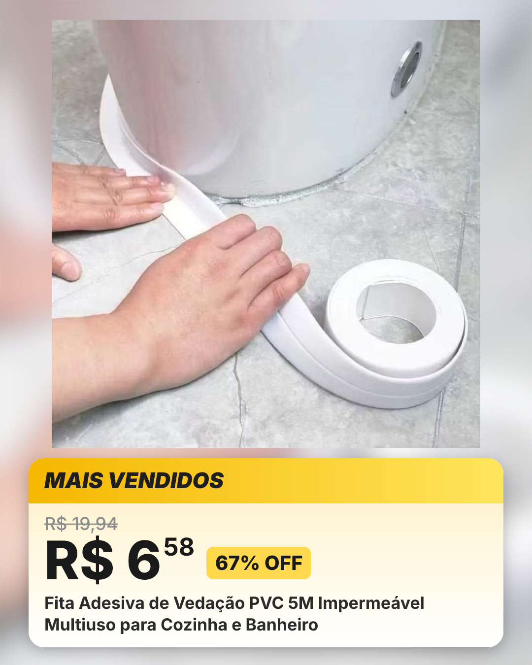 Fita Adesiva de Vedação PVC 5M Impermeável Multiuso para Cozinha e Banheiro