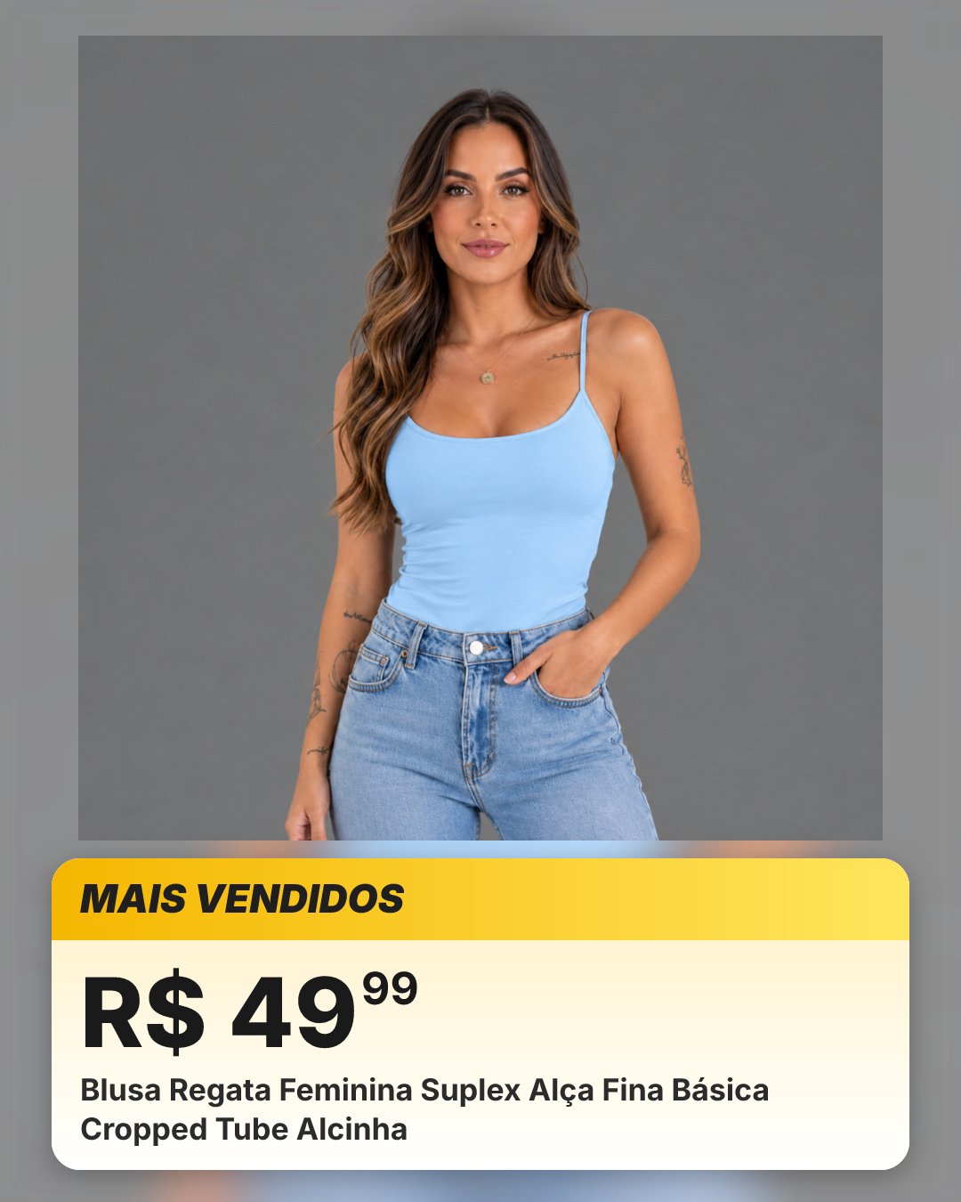 Blusa Regata Feminina Suplex Alça Fina Básica Cropped Tube Alcinha