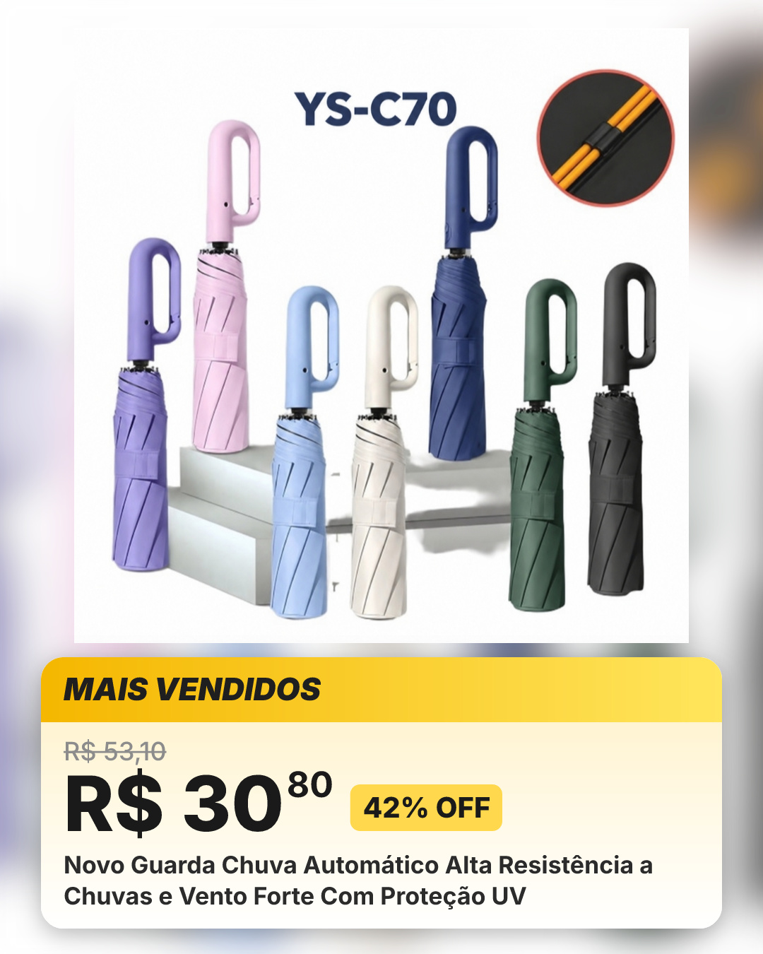 Novo Guarda Chuva Automático Alta Resistência a Chuvas e Vento Forte Com Proteção UV