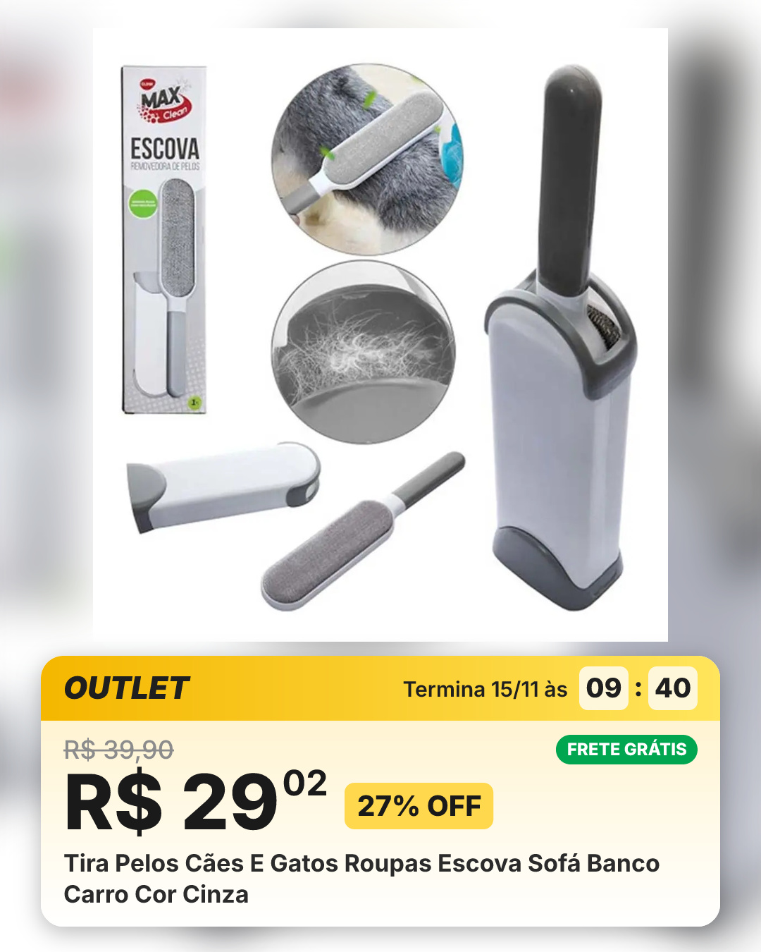 Tira Pelos Cães E Gatos Roupas Escova Sofá Banco Carro Cor Cinza
