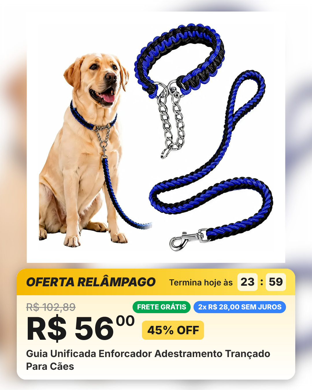 Guia Unificada Enforcador Adestramento Trançado Para Cães