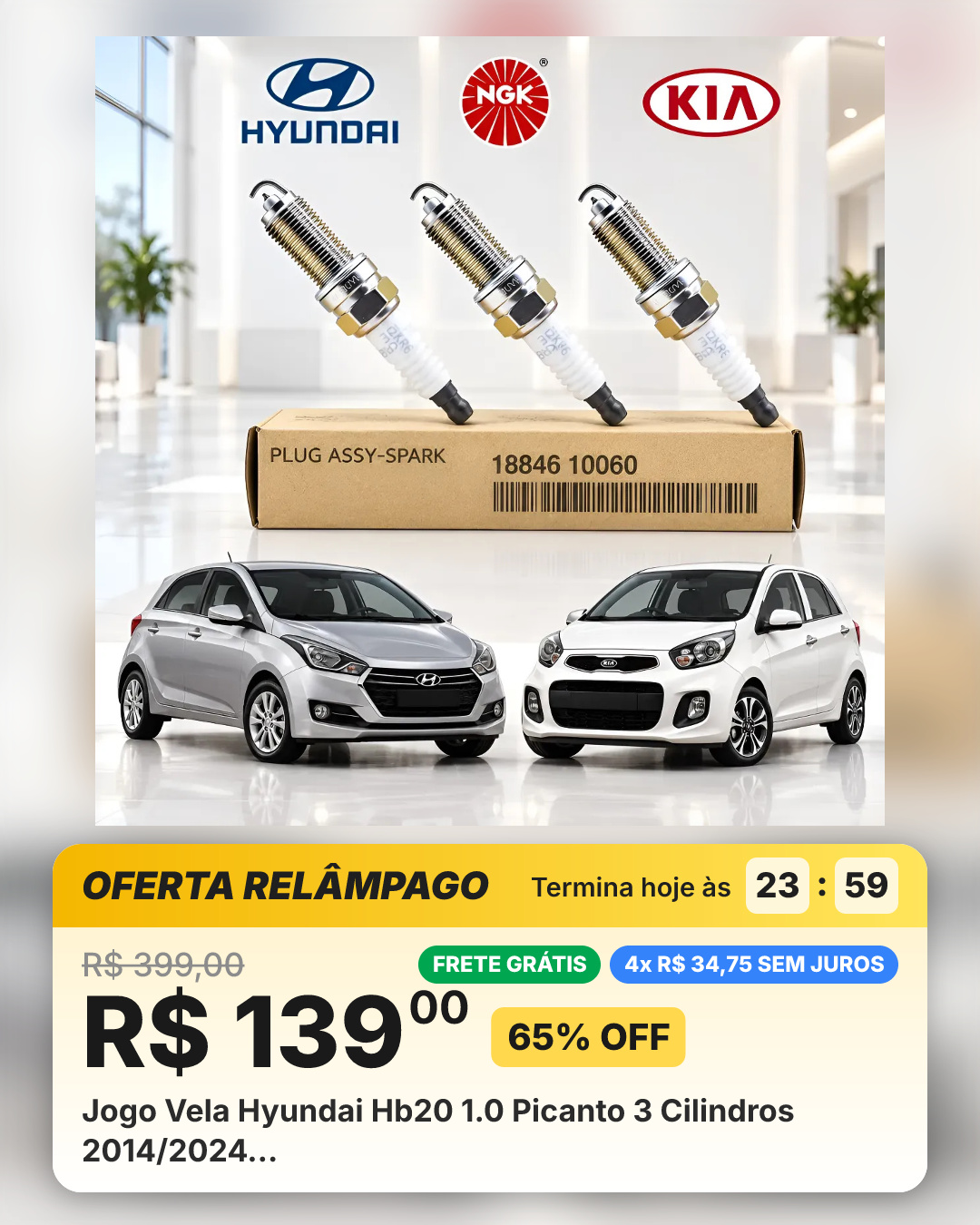 Jogo Vela Hyundai Hb20 1.0 Picanto 3 Cilindros 2014/2024…