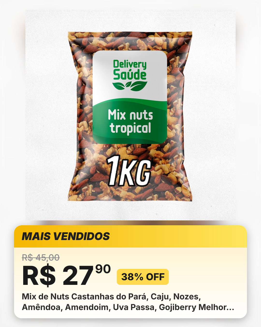 Mix de Nuts Castanhas do Pará, Caju, Nozes, Amêndoa, Amendoim, Uva Passa, Gojiberry Melhor Custo Benefício 500g/1kg