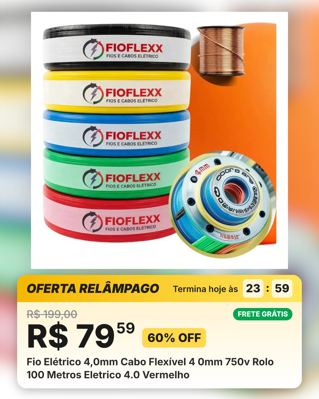 Fio Elétrico 4,0mm Cabo Flexível 4 0mm 750v Rolo 100 Metros Eletrico 4.0 Vermelho