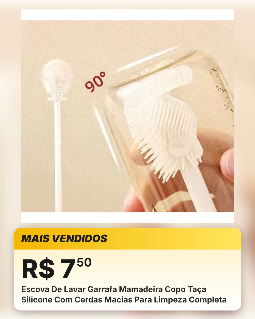 Escova De Lavar Garrafa Mamadeira Copo Taça Silicone Com Cerdas Macias Para Limpeza Completa