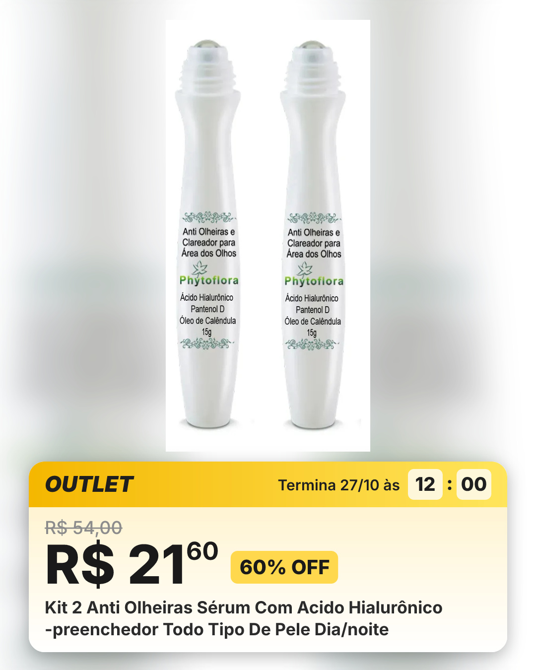 Kit 2 Anti Olheiras Sérum Com Acido Hialurônico -preenchedor Todo Tipo De Pele Dia/noite