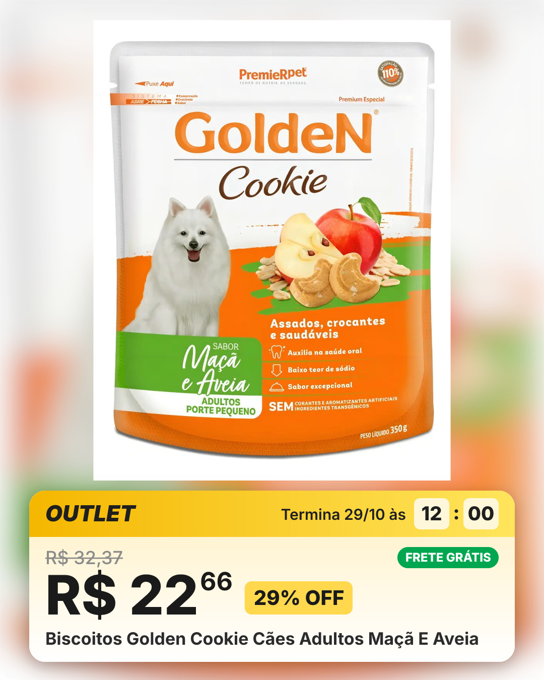 Biscoitos Golden Cookie Cães Adultos Maçã E Aveia