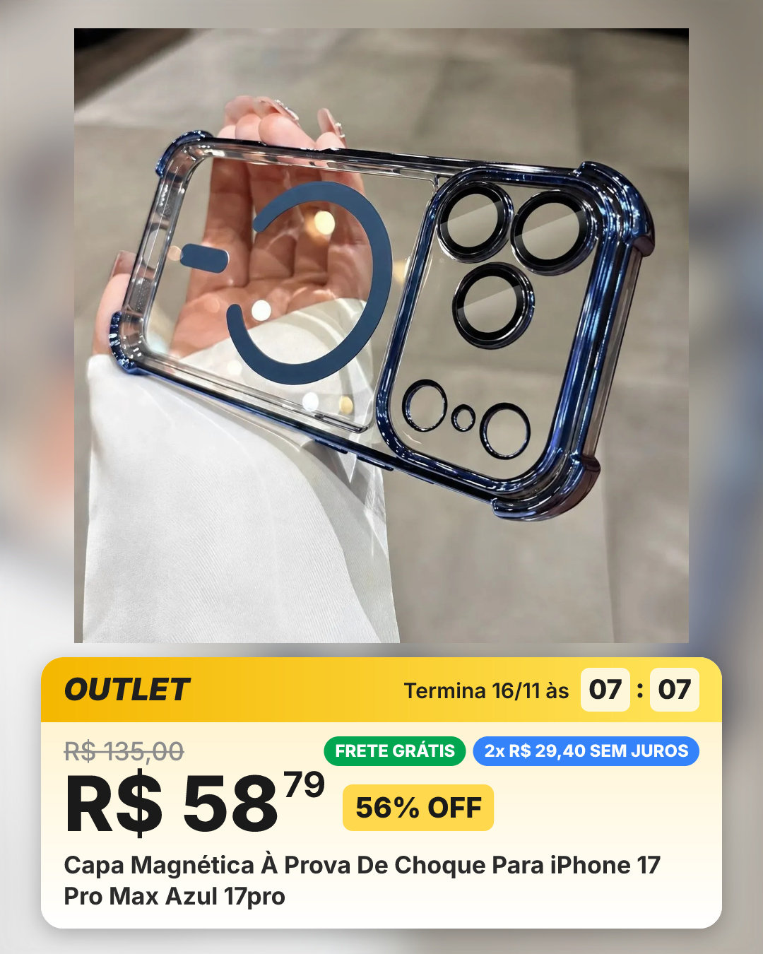 Capa Magnética À Prova De Choque Para iPhone 17 Pro Max Azul 17pro