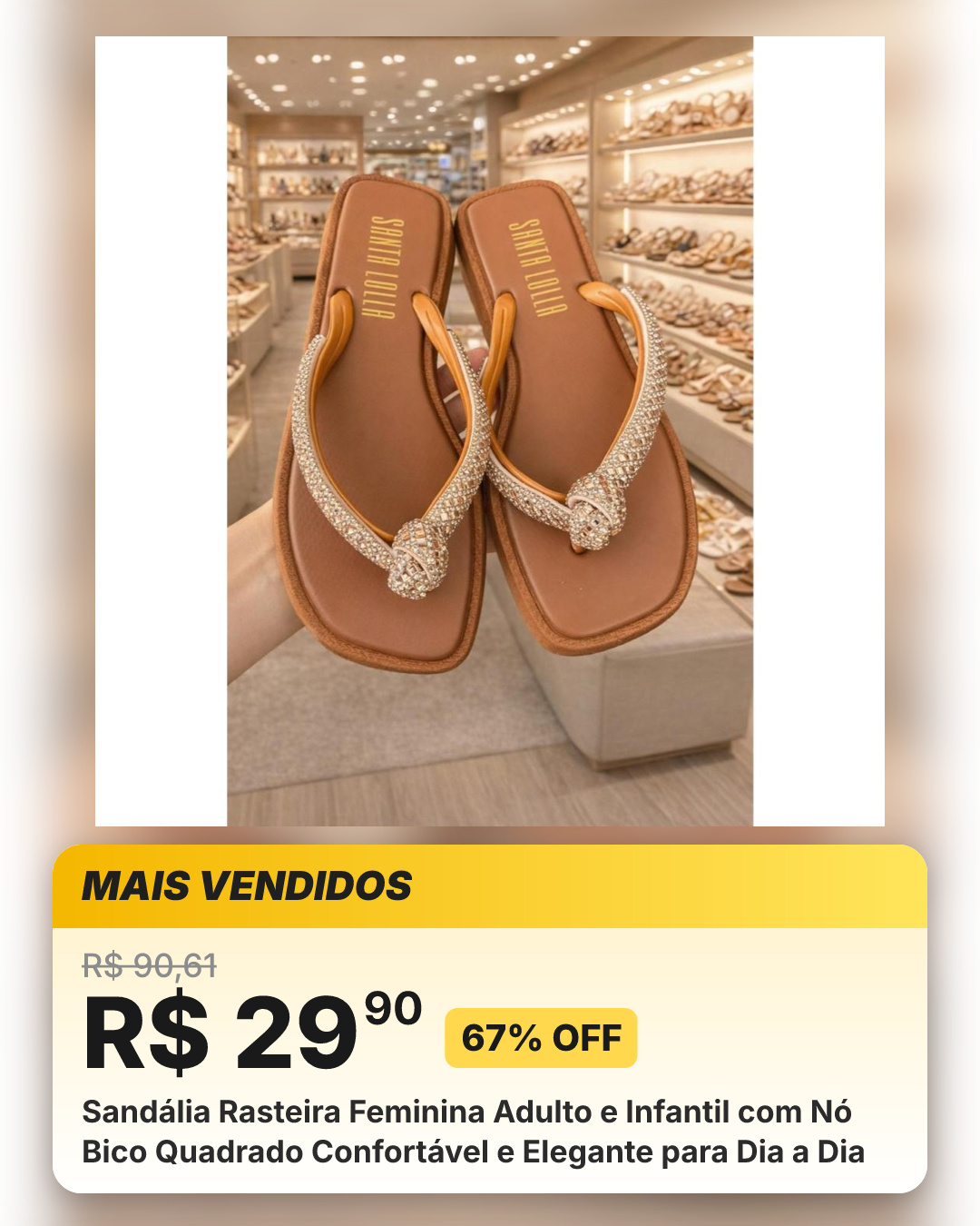 Sandália Rasteira Feminina Adulto e Infantil com Nó Bico Quadrado Confortável e Elegante para Dia a Dia