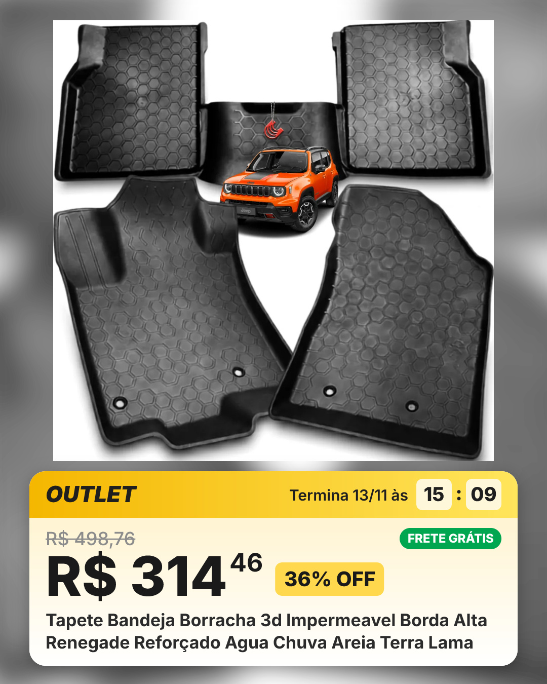 Tapete Bandeja Borracha 3d Impermeavel Borda Alta Renegade Reforçado Agua Chuva Areia Terra Lama
