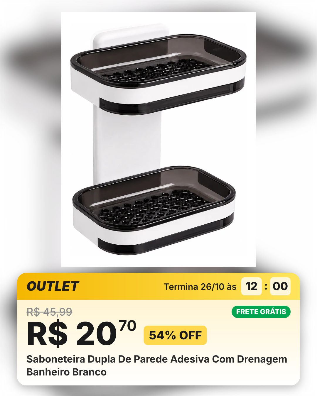 Saboneteira Dupla De Parede Adesiva Com Drenagem Banheiro Branco