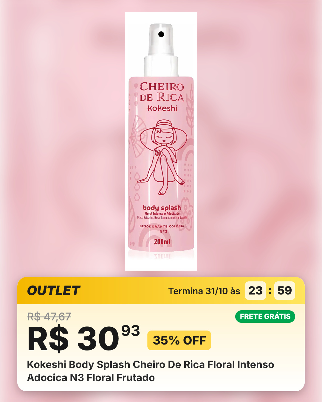 Kokeshi Body Splash Cheiro De Rica Floral Intenso Adocica N3 Floral Frutado