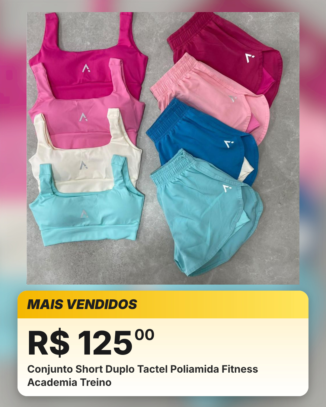 Conjunto Short Duplo Tactel Poliamida Fitness Academia Treino