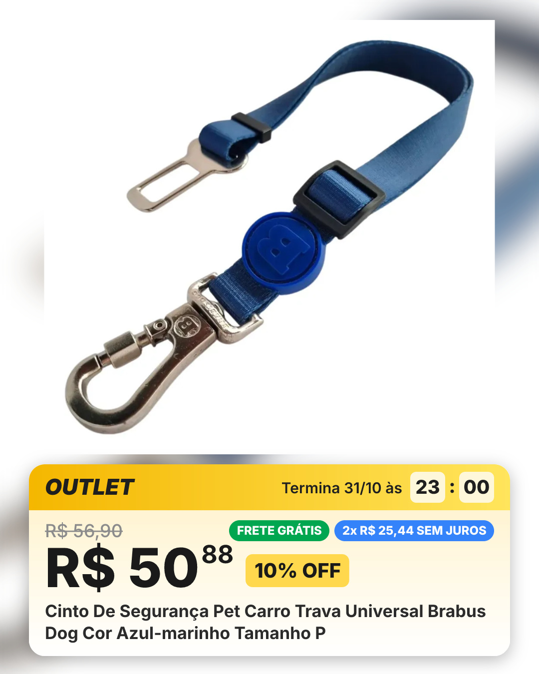 Cinto De Segurança Pet Carro Trava Universal Brabus Dog Cor Azul-marinho Tamanho P