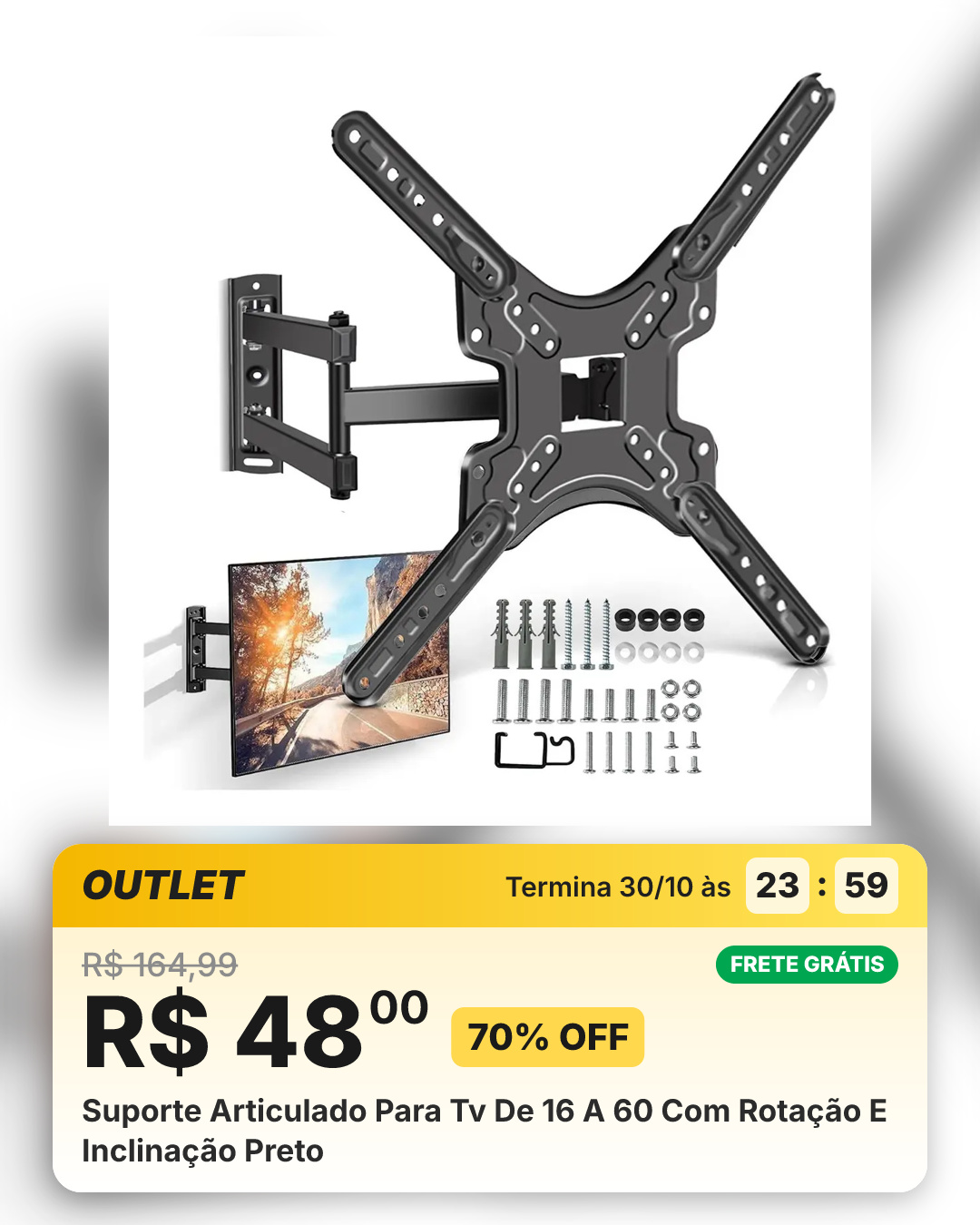 Suporte Articulado Para Tv De 16 A 60 Com Rotação E Inclinação Preto