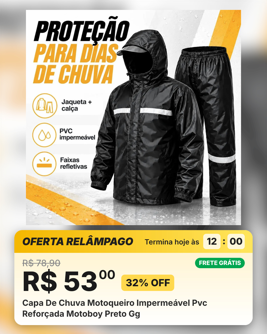 Capa De Chuva Motoqueiro Impermeável Pvc Reforçada Motoboy Preto Gg