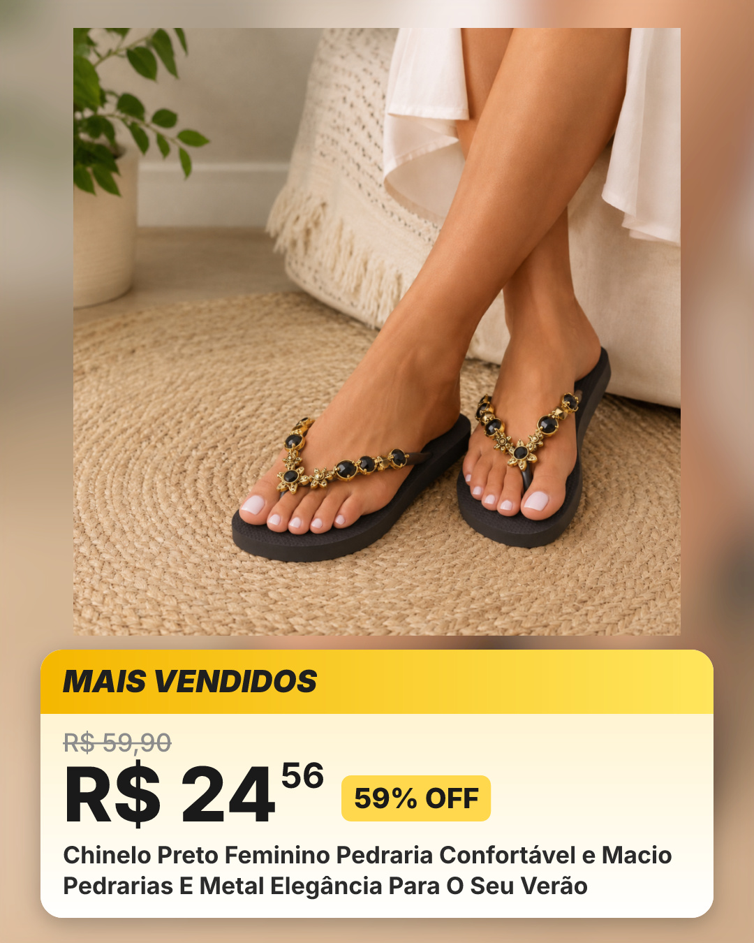 Chinelo Preto Feminino Pedraria Confortável e Macio Pedrarias E Metal Elegância Para O Seu Verão