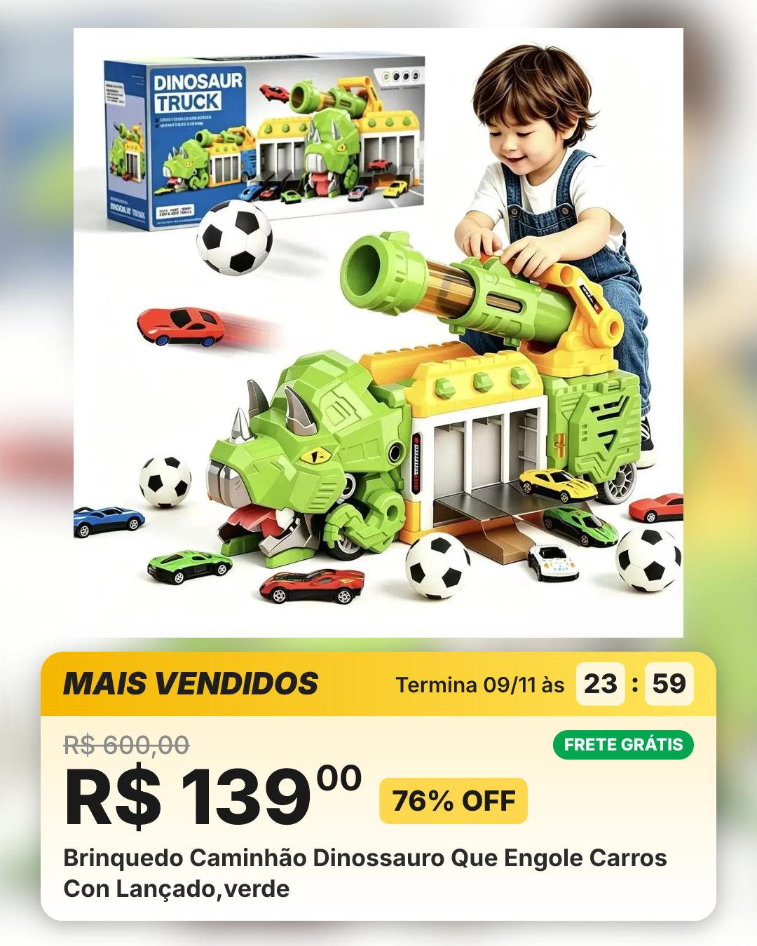 Brinquedo Caminhão Dinossauro Que Engole Carros Con Lançado,verde