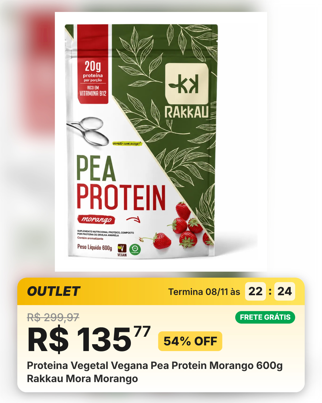 Proteina Vegetal Vegana Pea Protein Morango 600g Rakkau Mora Morango