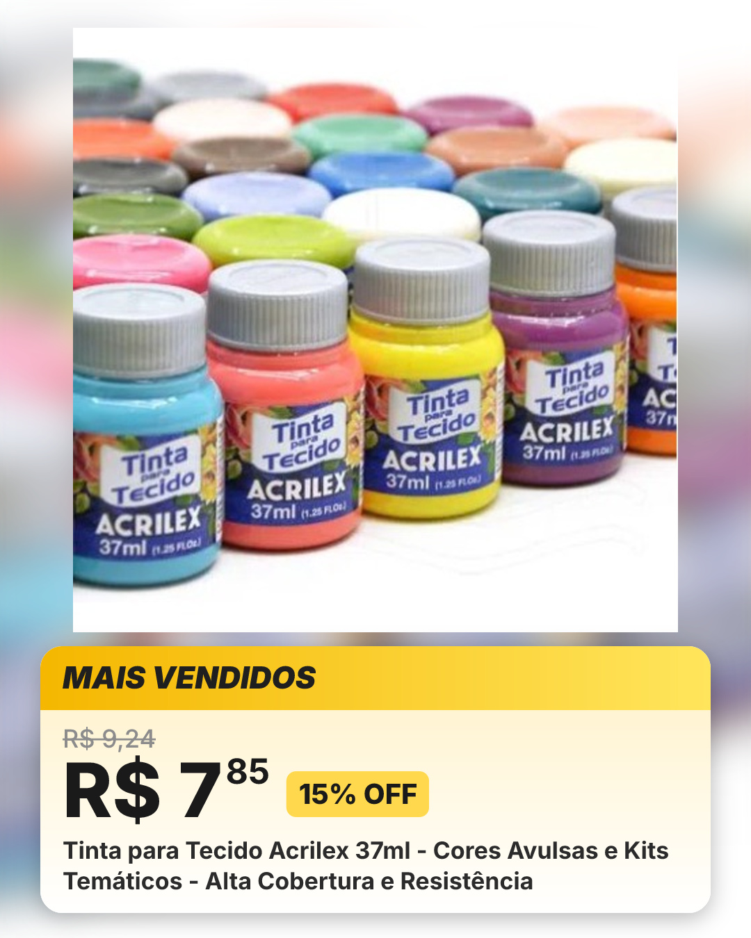Tinta para Tecido Acrilex 37ml - Cores Avulsas e Kits Temáticos - Alta Cobertura e Resistência