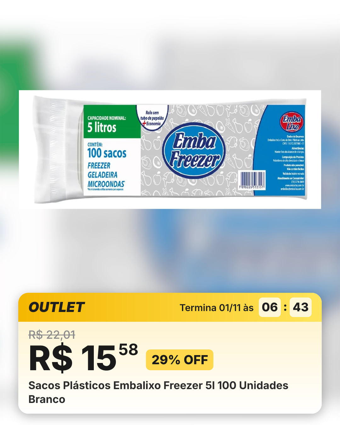 Sacos Plásticos Embalixo Freezer 5l 100 Unidades Branco