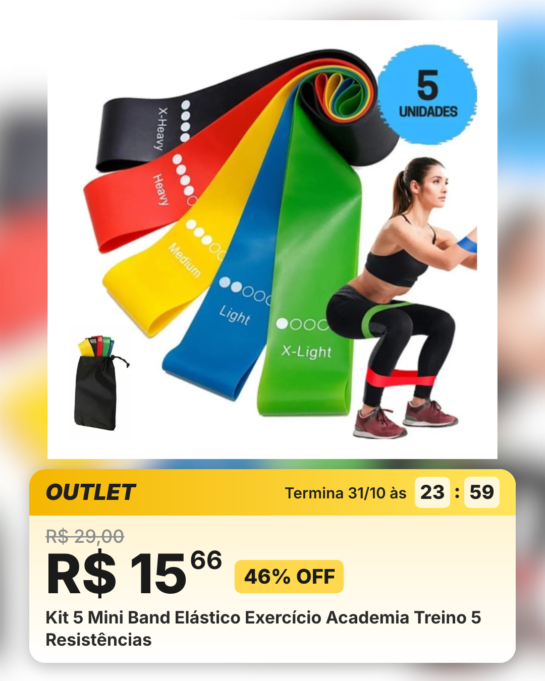 Kit 5 Mini Band Elástico Exercício Academia Treino 5 Resistências