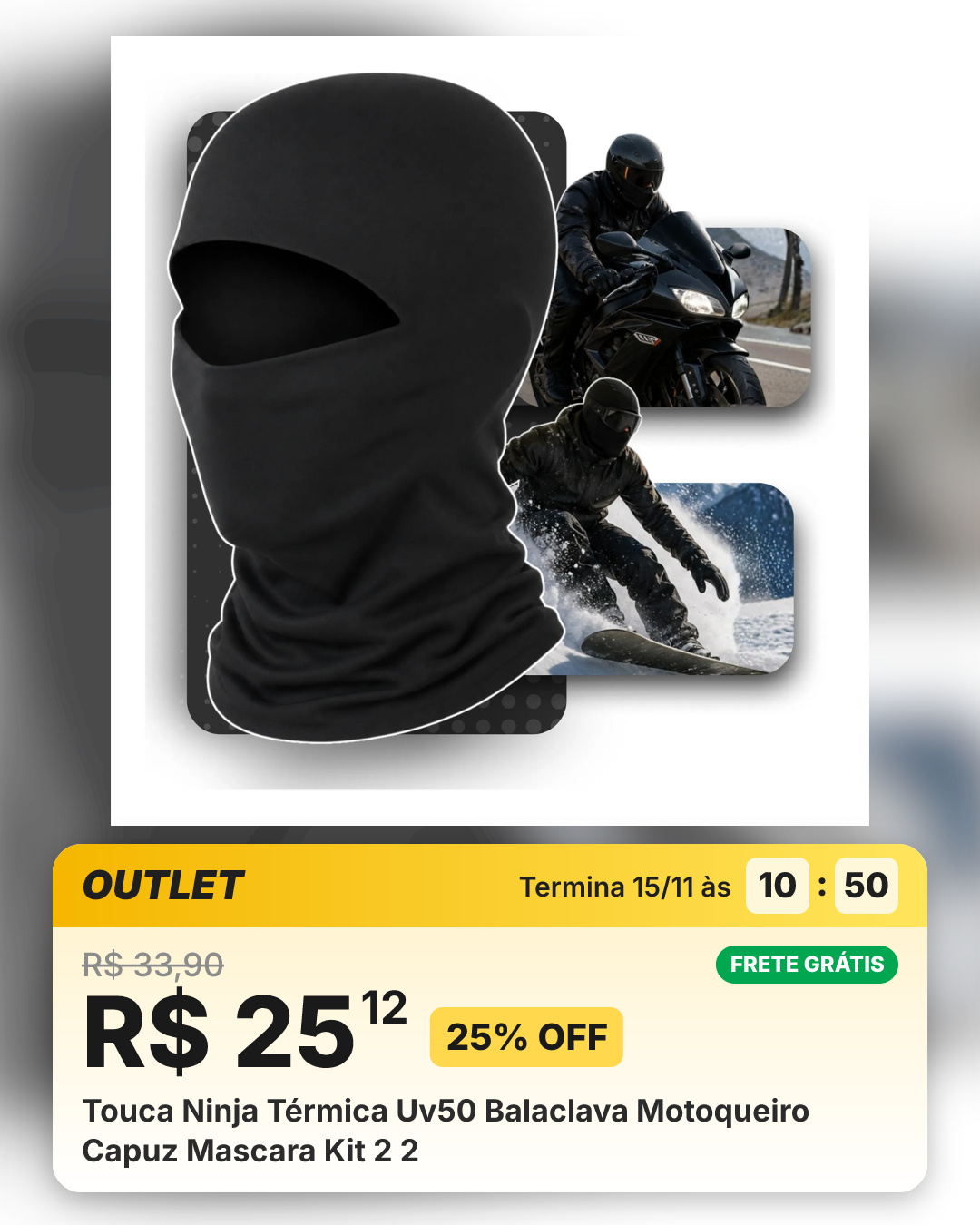 Touca Ninja Térmica Uv50 Balaclava Motoqueiro Capuz Mascara Kit 2 2