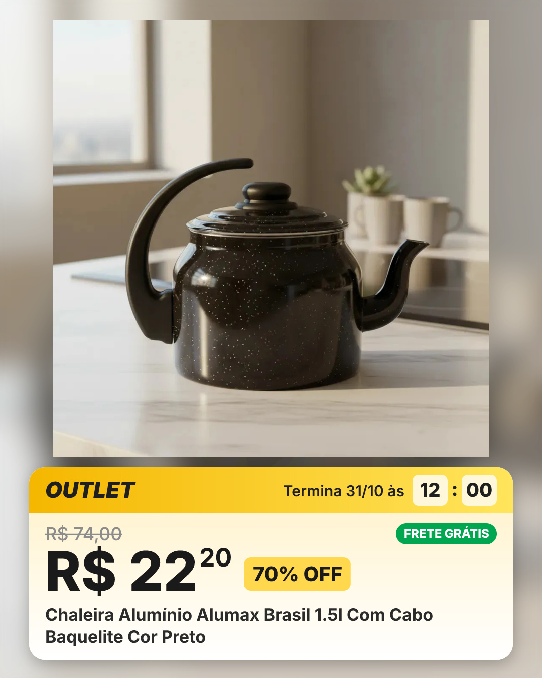 Chaleira Alumínio Alumax Brasil 1.5l Com Cabo Baquelite Cor Preto