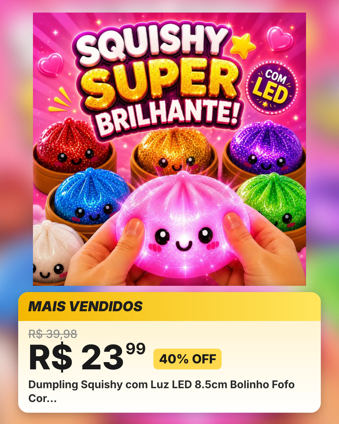 Dumpling Squishy com Luz LED 8.5cm Bolinho Fofo Cor…