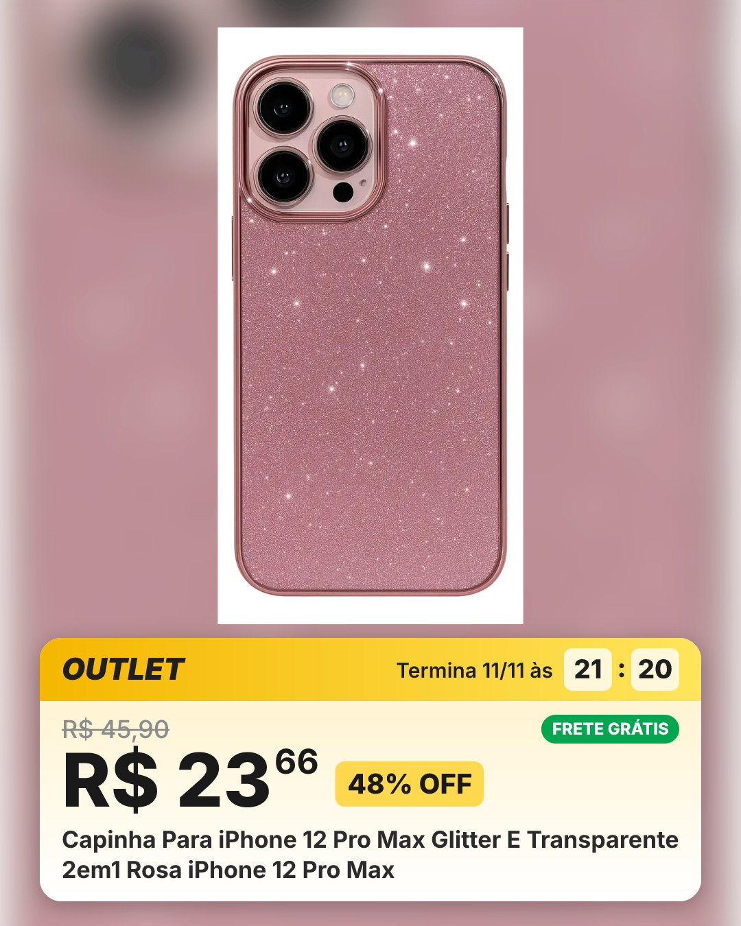Capinha Para iPhone 12 Pro Max Glitter E Transparente 2em1 Rosa iPhone 12 Pro Max