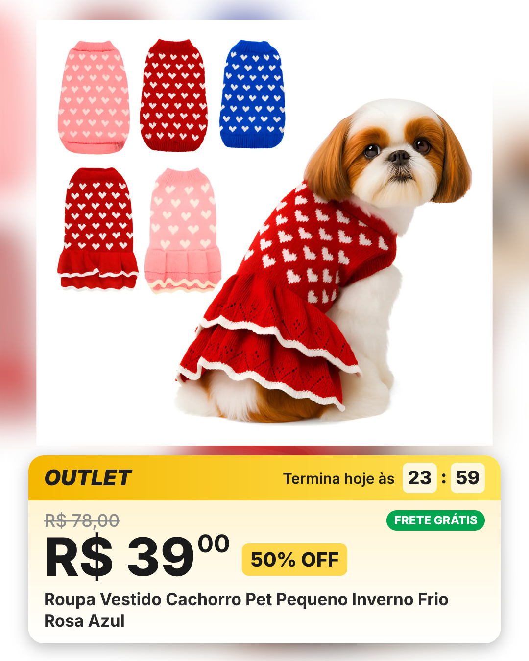 Roupa Vestido Cachorro Pet Pequeno Inverno Frio Rosa Azul