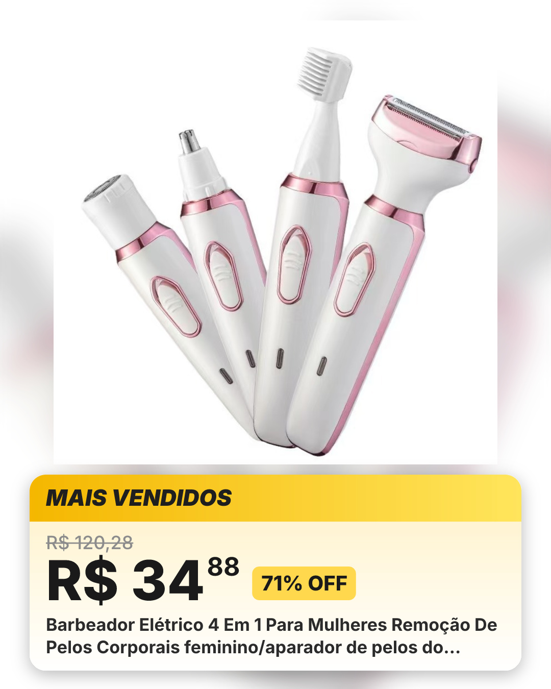 Barbeador Elétrico 4 Em 1 Para Mulheres Remoção De Pelos Corporais feminino/aparador de pelos do nariz e sobrancelhas