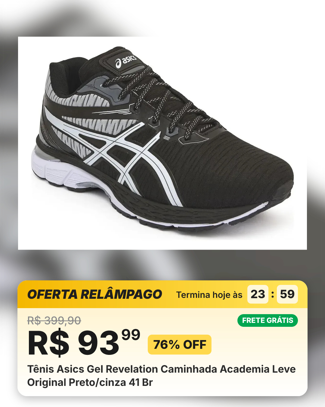 Tênis Asics Gel Revelation Caminhada Academia Leve Original Preto/cinza 41 Br