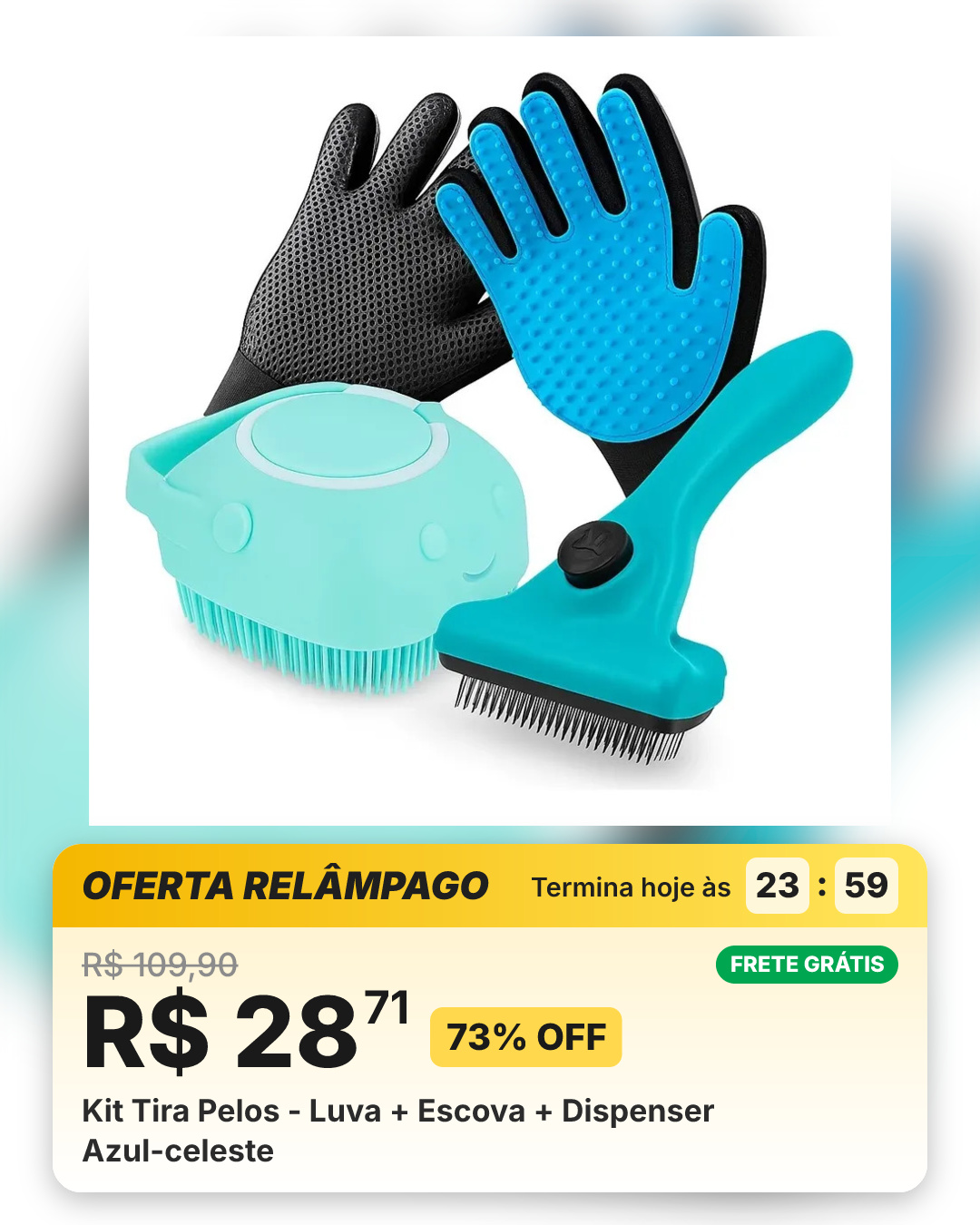 Kit Tira Pelos - Luva + Escova + Dispenser Azul-celeste