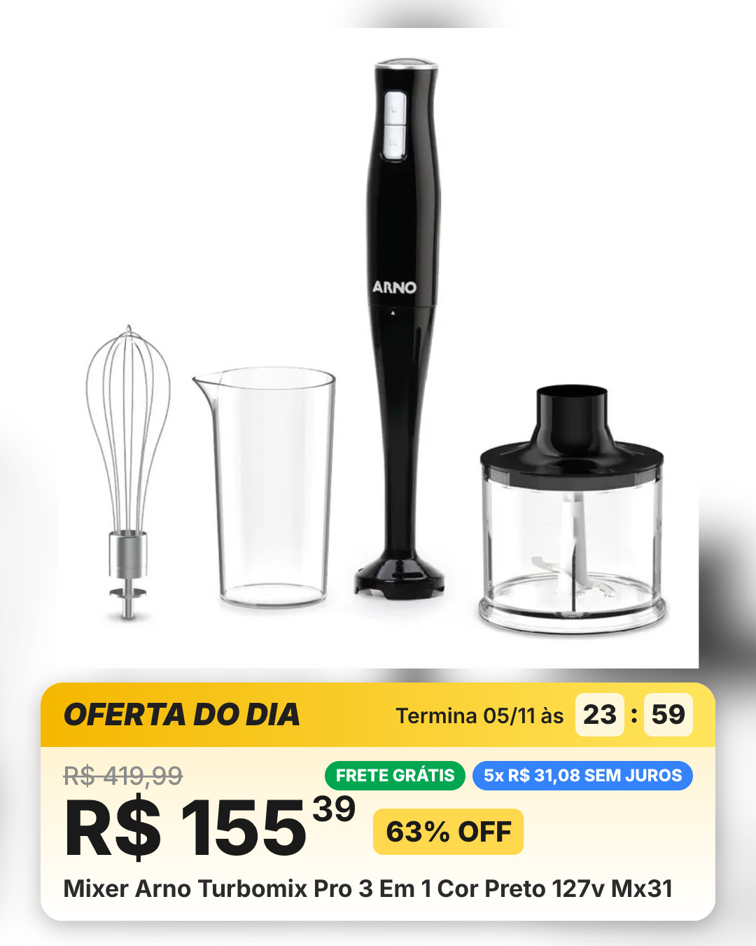 Mixer Arno Turbomix Pro 3 Em 1 Cor Preto 127v Mx31