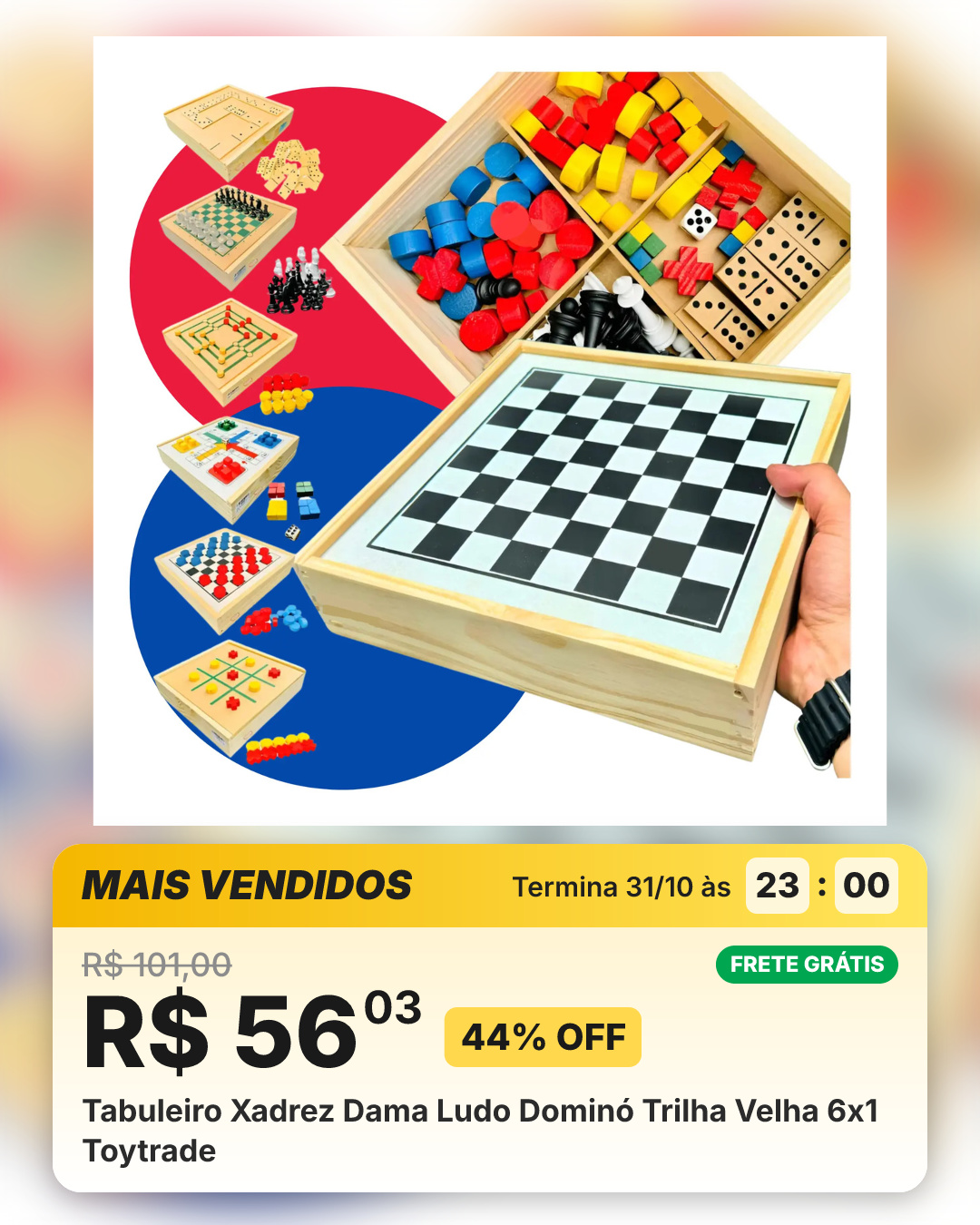 Tabuleiro Xadrez Dama Ludo Dominó Trilha Velha 6x1 Toytrade